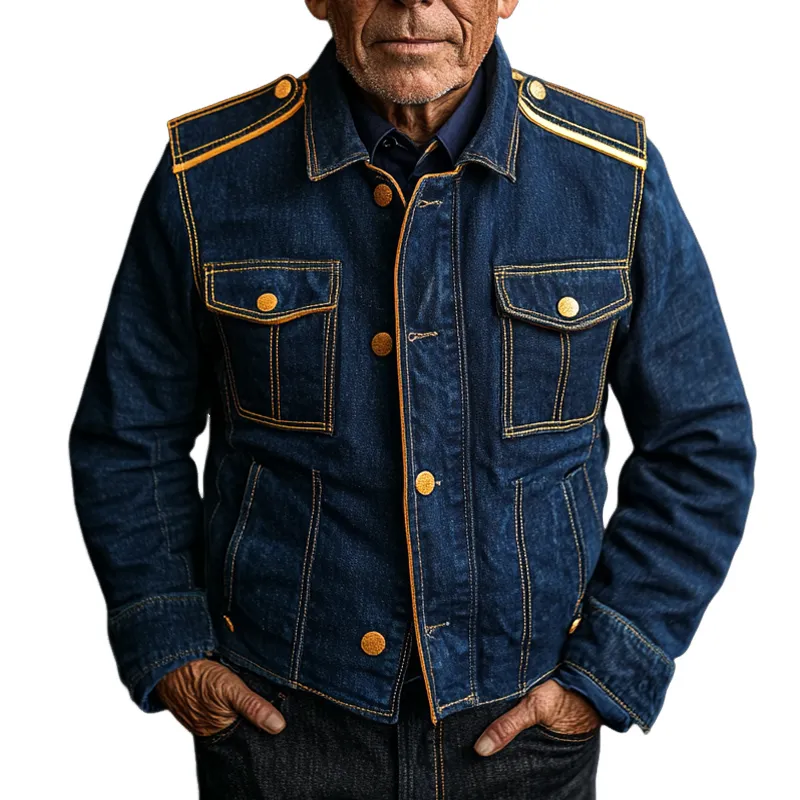 Men's Vintage Washed Navy Multi-Pocket Denim Jacket MTA2411G7X sold by Manly