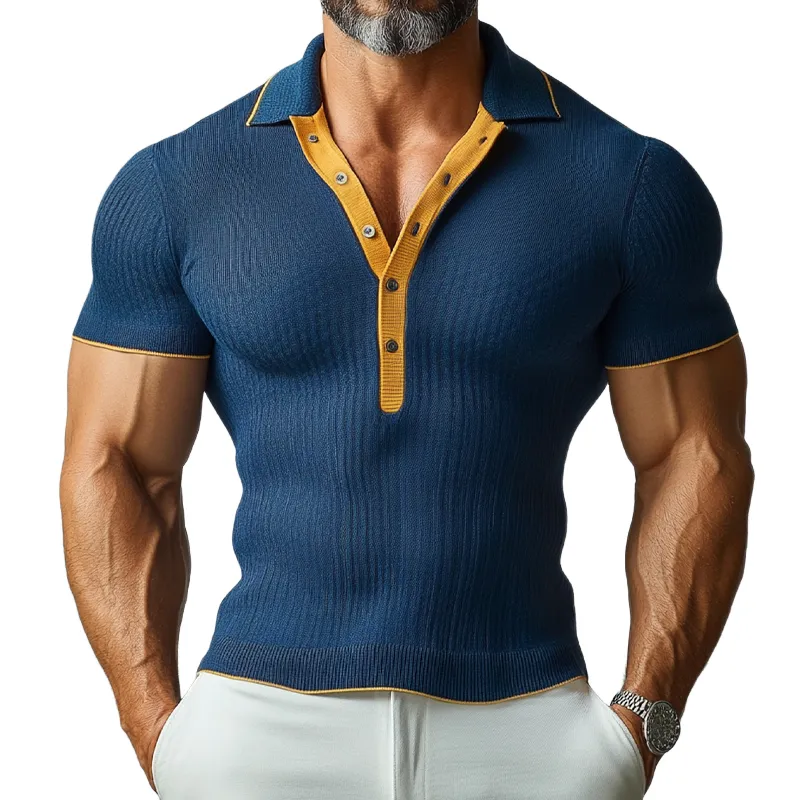 Men's Contrast Color Knitted Short-sleeved POLO Shirt MTA2466G2X sold by Manly