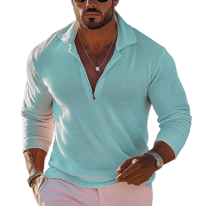 Men's Knitted Solid Color Casual Loose Zipper Sweater MTA2409G2X sold by Manly