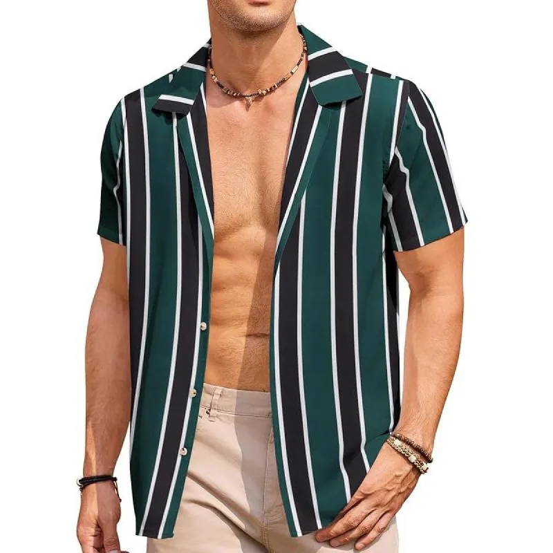 Men's Striped Lapel Short Sleeve Beach Shirt 20005704Z sold by Manly