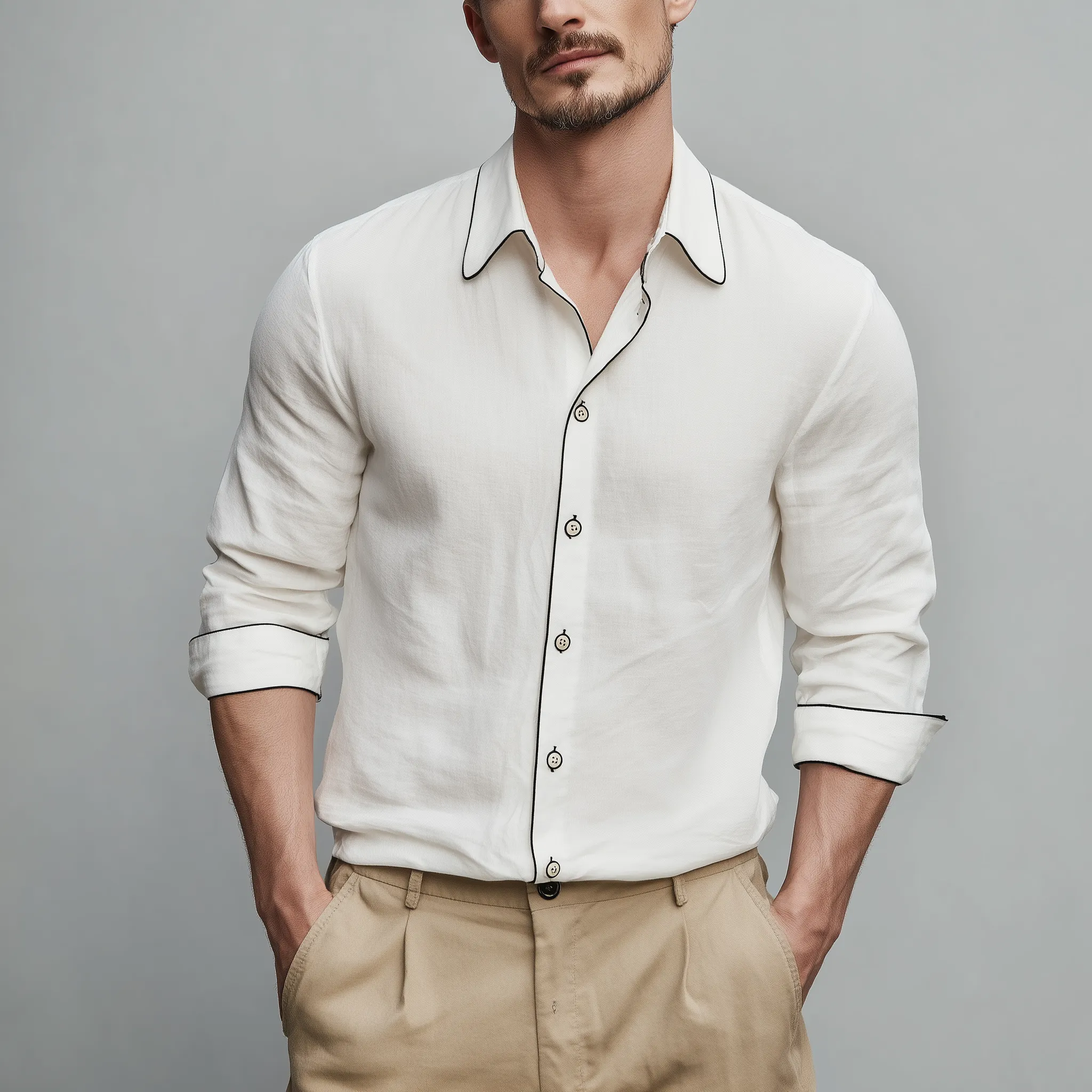 Men's Classic Casual Lapel Covered Cotton Blend Long Sleeve Shirt MTA3054G8K sold by Manly product image thumbnail 2