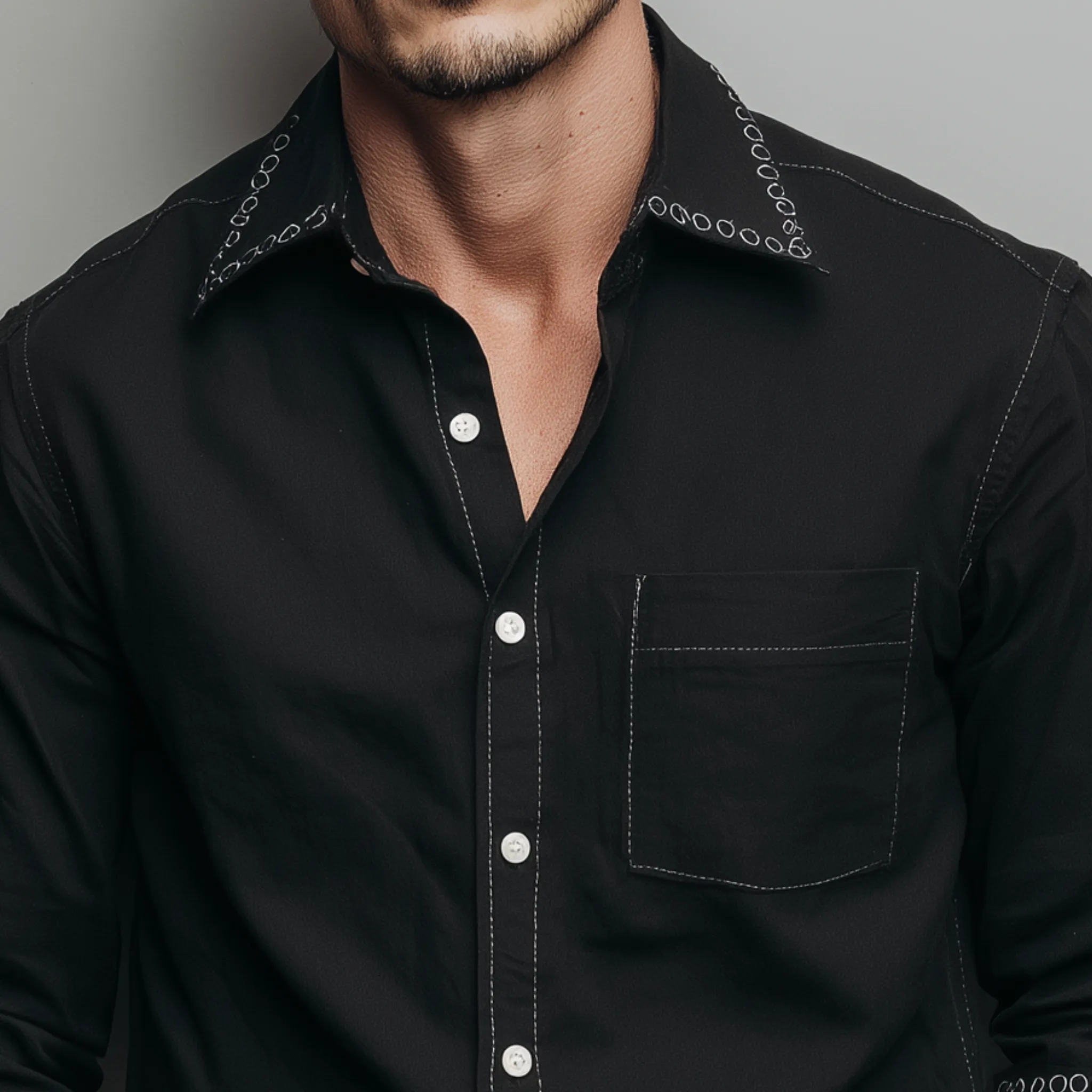 Men's Classic Casual Collar And Cuff Embroidered Cotton Blend Long Sleeve Shirt MTA3036G9K sold by Manly product image thumbnail 4