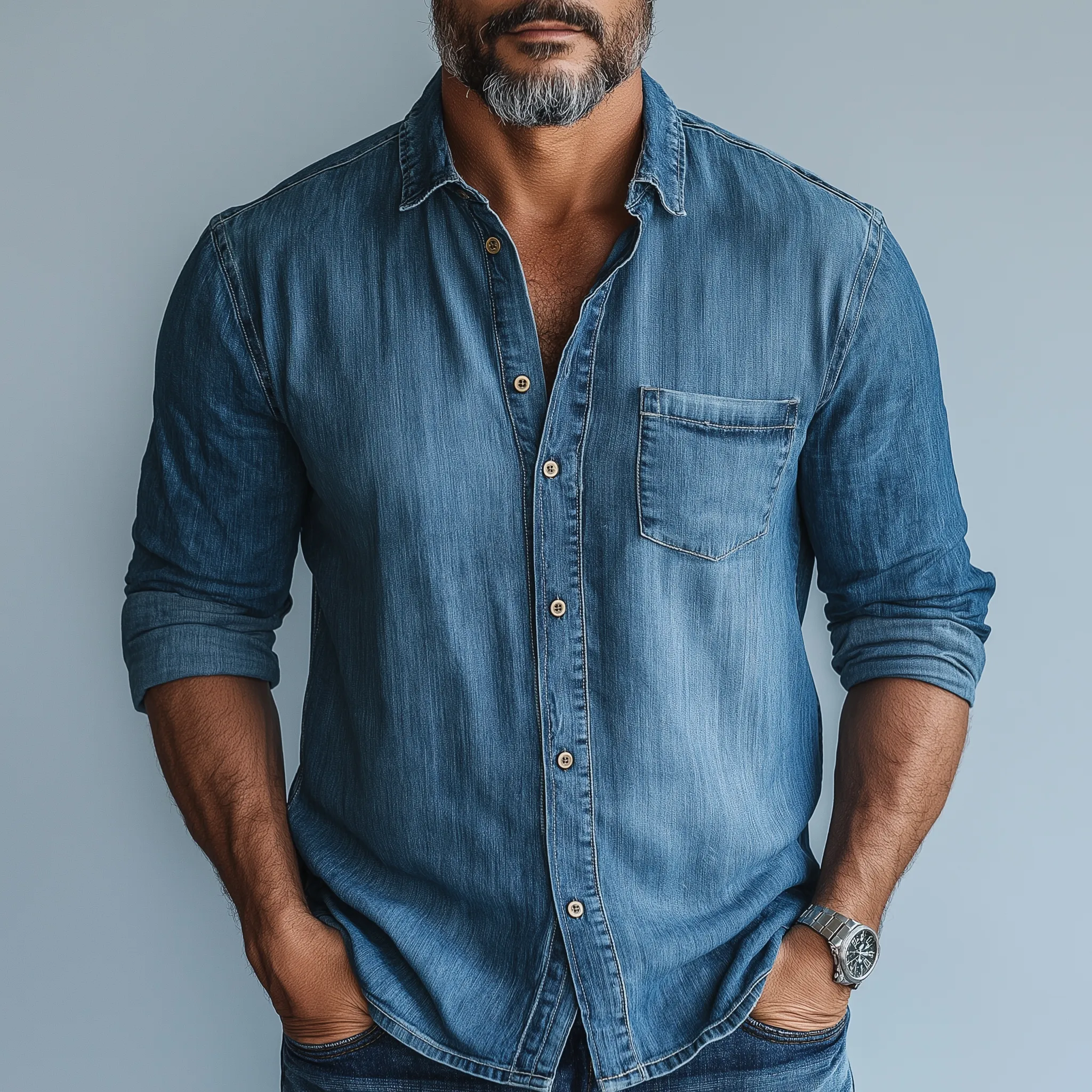 Men's Vintage Washed Denim Long Sleeve Shirt MTA2567G9P sold by Manly product image thumbnail 2