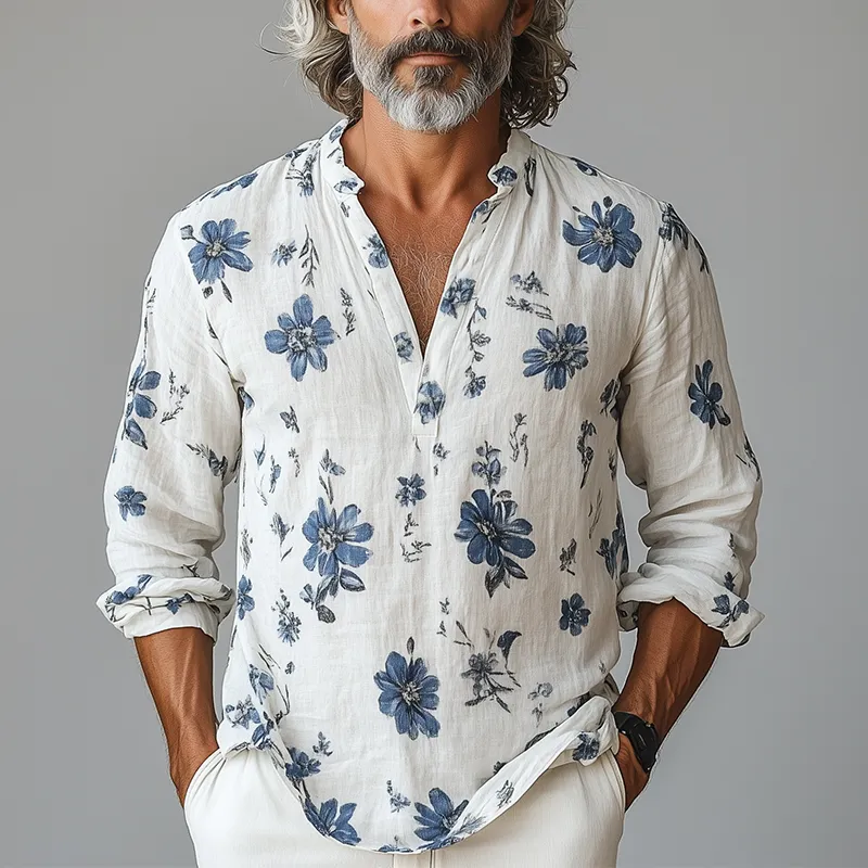 Men's Simple Printed Linen Long-Sleeved Shirt MTA3015G8P sold by Manly product image thumbnail 2