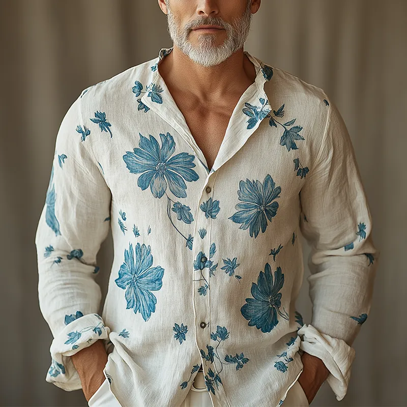 Men's Simple Printed Linen Long-sleeved Shirt MTA3058G3P sold by Manly product image thumbnail 2