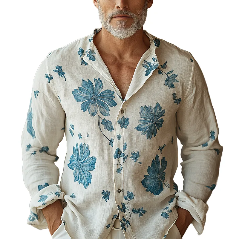 Men's Simple Printed Linen Long-sleeved Shirt MTA3058G3P sold by Manly