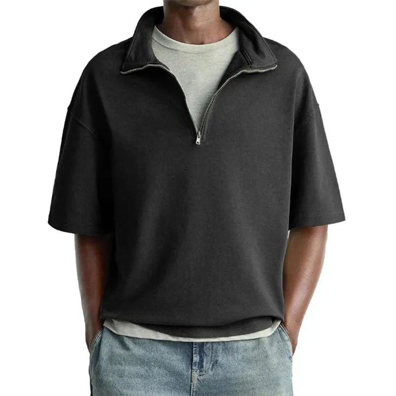 Men's Simple Zipper Cotton And Linen Short-Sleeved Polo Shirt MTA3049G1P sold by Manly product image thumbnail 2