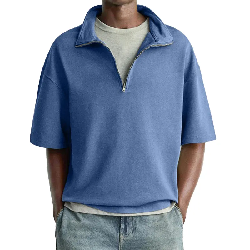 Men's Simple Zipper Cotton And Linen Short-Sleeved Polo Shirt MTA3049G1P sold by Manly product image thumbnail 3