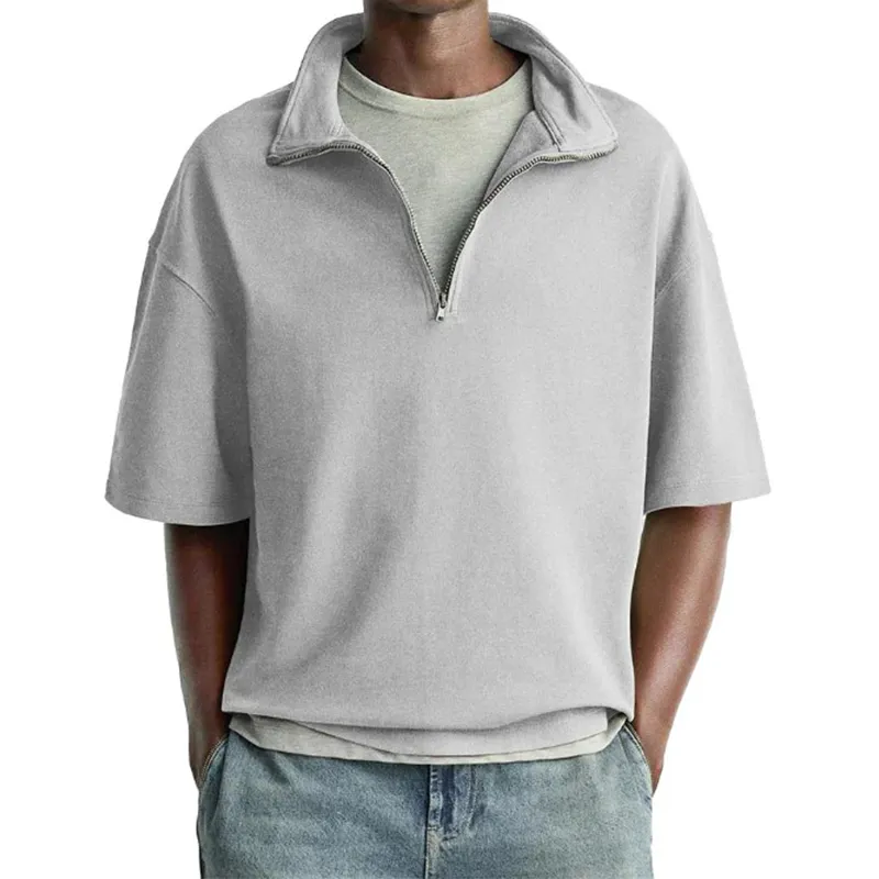 Men's Simple Zipper Cotton And Linen Short-Sleeved Polo Shirt MTA3049G1P sold by Manly