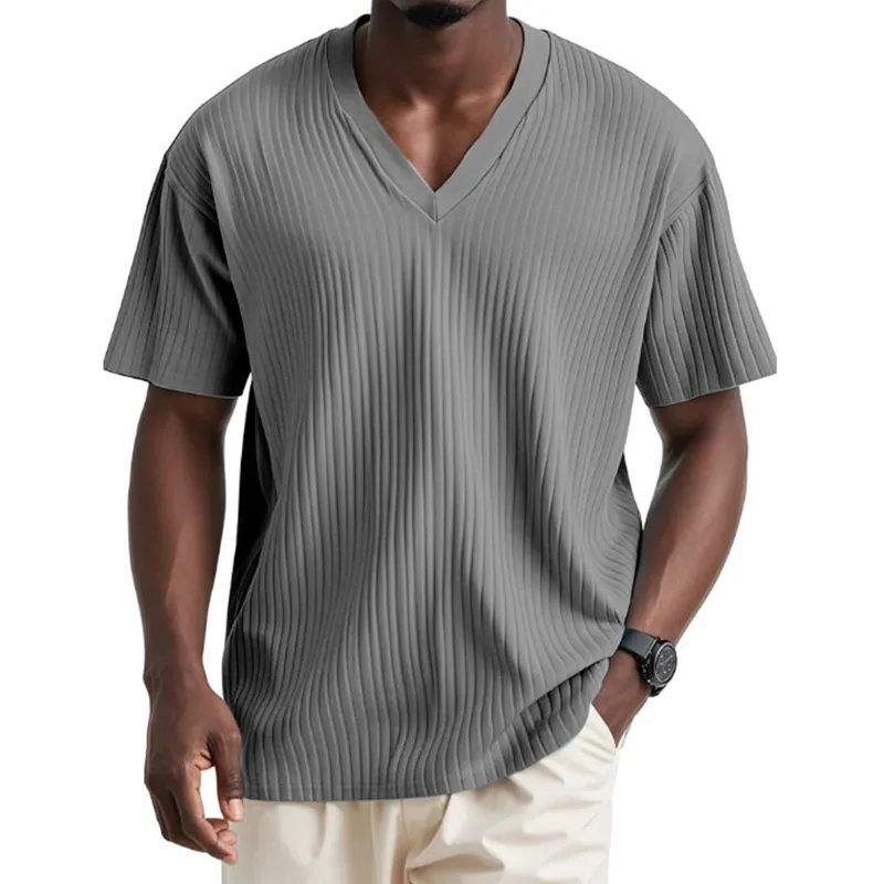 Men's Solid Color Striped Cotton And Linen Short-Sleeved T-Shirt MTA3014G8P sold by Manly product image thumbnail 3