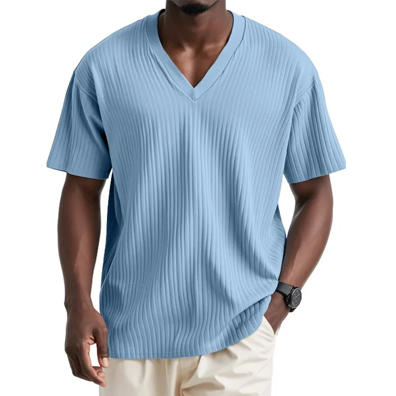 Men's Solid Color Striped Cotton And Linen Short-Sleeved T-Shirt MTA3014G8P sold by Manly product image thumbnail 2