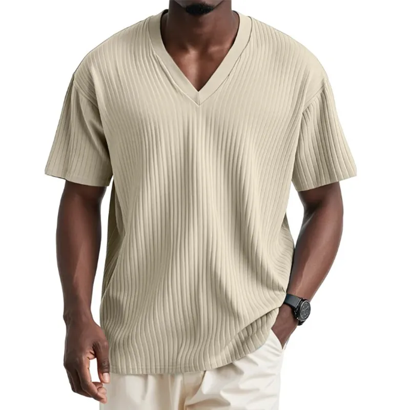 Men's Solid Color Striped Cotton And Linen Short-Sleeved T-Shirt MTA3014G8P sold by Manly