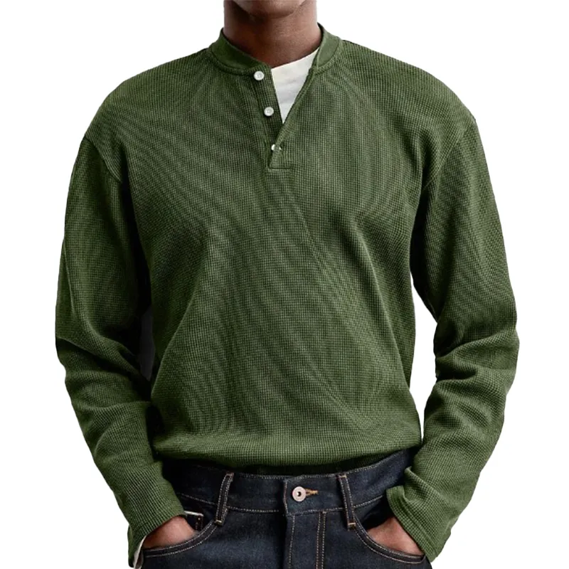 Men's Solid Waffle Long Sleeve Henley Shirt MTA3016G0P sold by Manly product image thumbnail 2