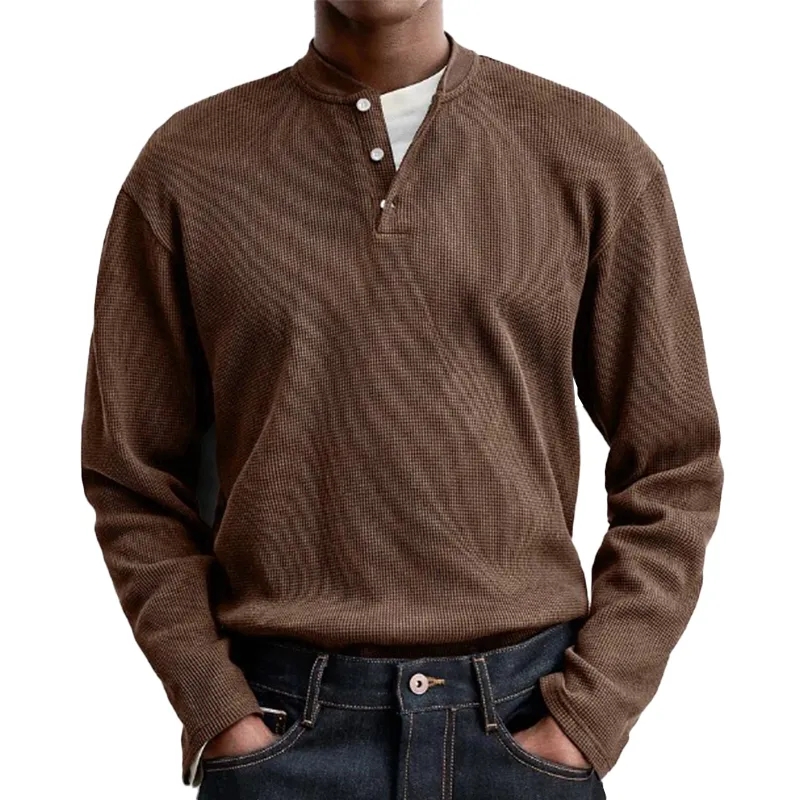 Men's Solid Waffle Long Sleeve Henley Shirt MTA3016G0P sold by Manly