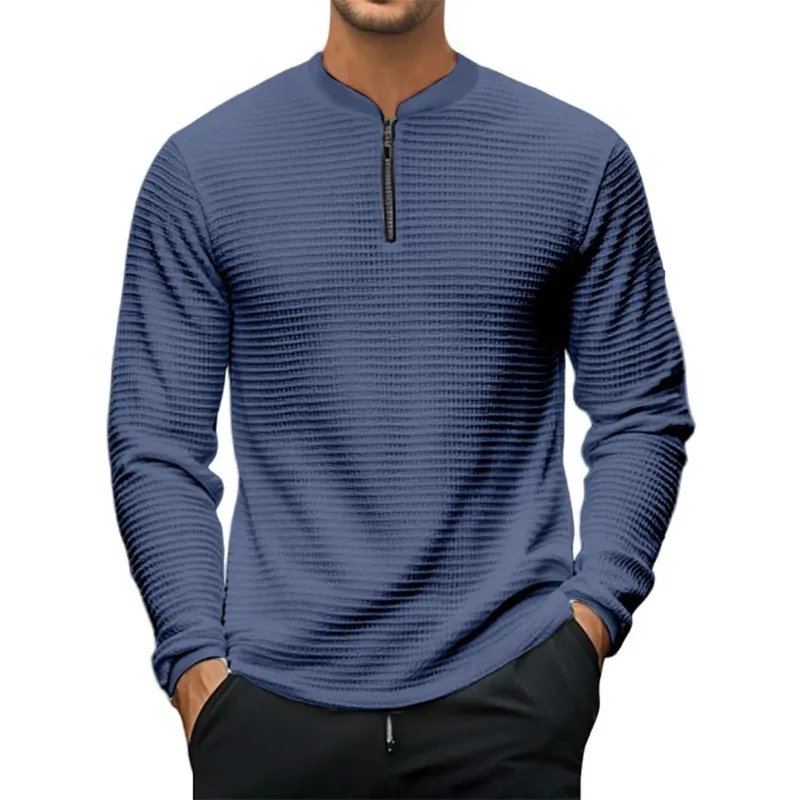 Men's Solid Waffle Long Sleeve Zipper T-Shirt MTA3065G6P sold by Manly product image thumbnail 3