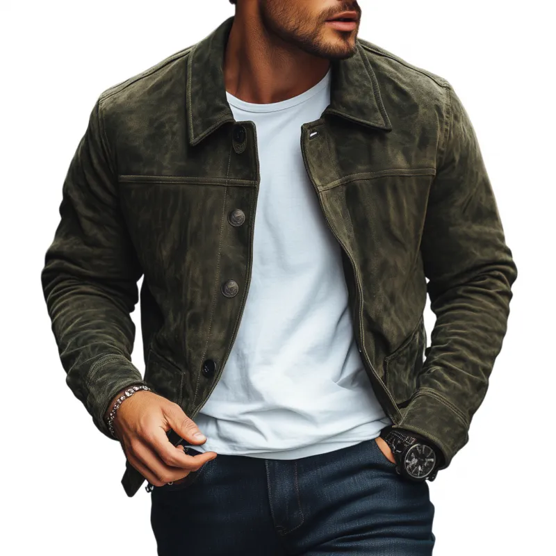 Men's Vintage Solid Faux Suede Lapel Single Breasted Slim Fit Jacket MTA2533G6M sold by Manly