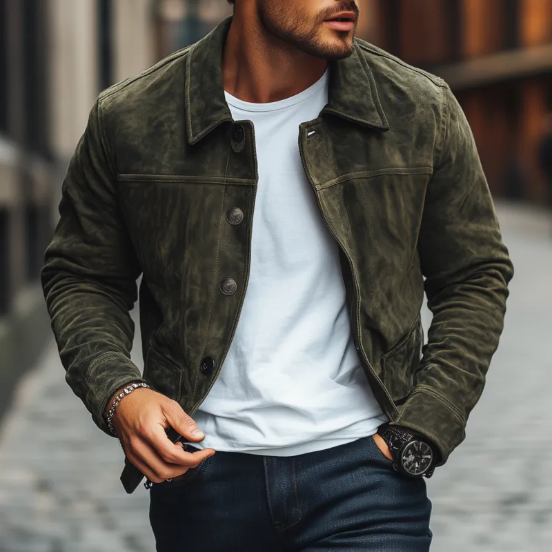 Men's Vintage Solid Faux Suede Lapel Single Breasted Slim Fit Jacket MTA2533G6M sold by Manly product image thumbnail 2