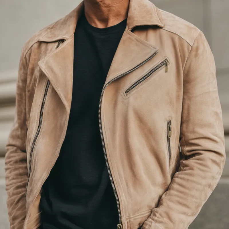 Men's Vintage Solid Color Faux Suede Lapel Slant Zipper Placket Slim Fit Jacket MTA2588G6M sold by Manly product image thumbnail 3