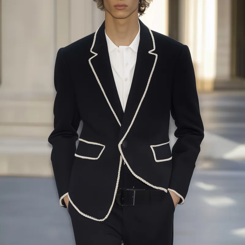 Men's Vintage Elegant Notch Lapel Single-breasted Contrast Color Trim Slim-fit Suit Blazer MTA2270G7M sold by Manly product image thumbnail 2