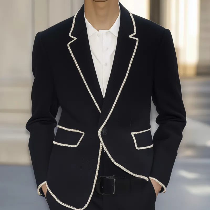 Men's Vintage Elegant Notch Lapel Single-breasted Contrast Color Trim Slim-fit Suit Blazer MTA2270G7M sold by Manly product image thumbnail 3