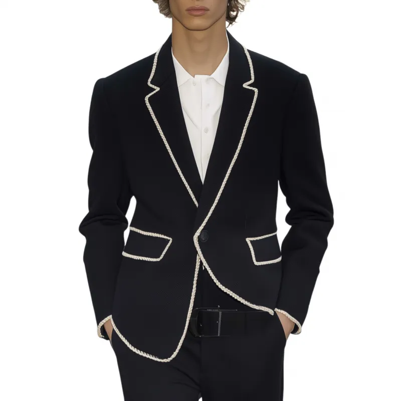 Men's Vintage Elegant Notch Lapel Single-breasted Contrast Color Trim Slim-fit Suit Blazer MTA2270G7M sold by Manly