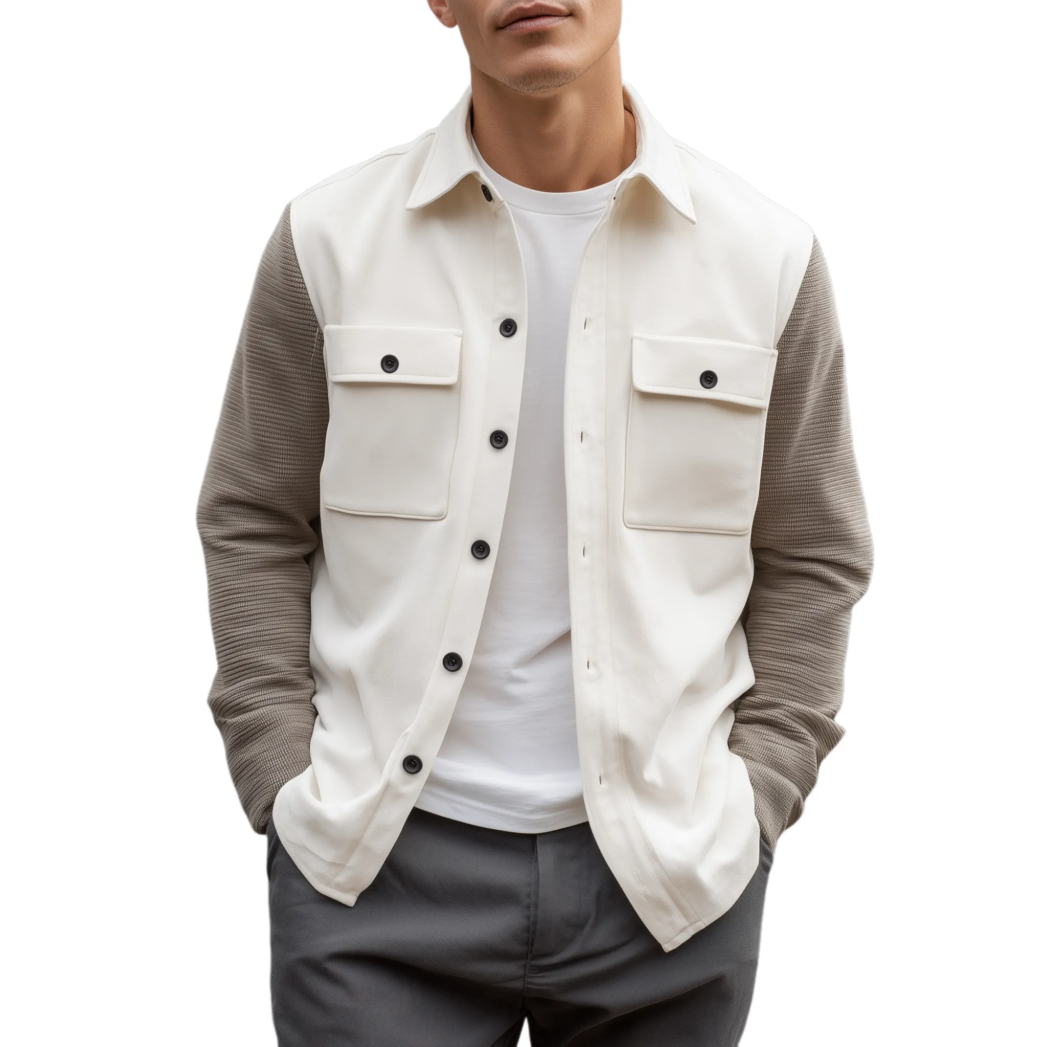 Men's Classic Casual Thin Suede Sleeves Waffle Stitching Long Sleeve Shirt MTA2912G0K sold by Manly