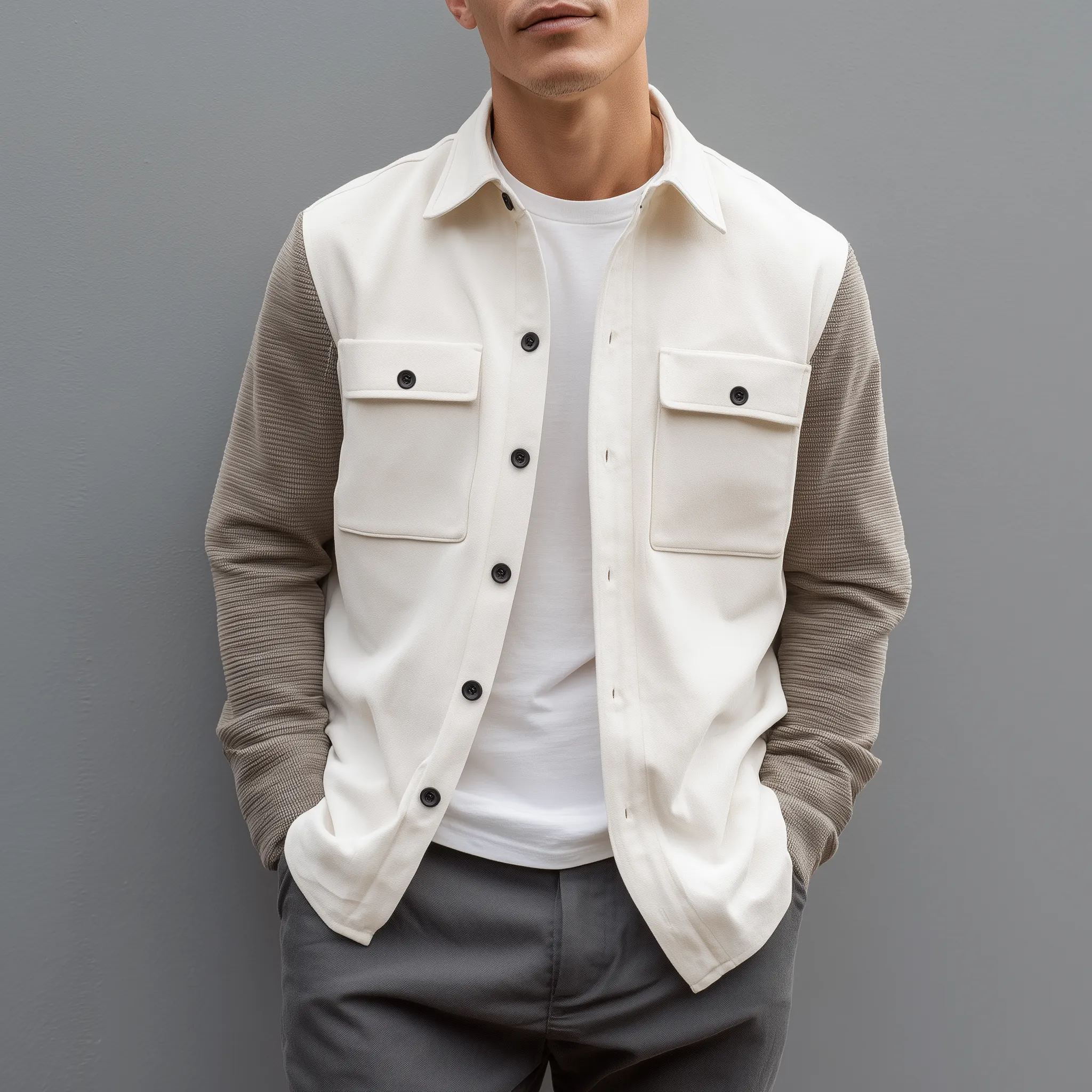 Men's Classic Casual Thin Suede Sleeves Waffle Stitching Long Sleeve Shirt MTA2912G0K sold by Manly product image thumbnail 2