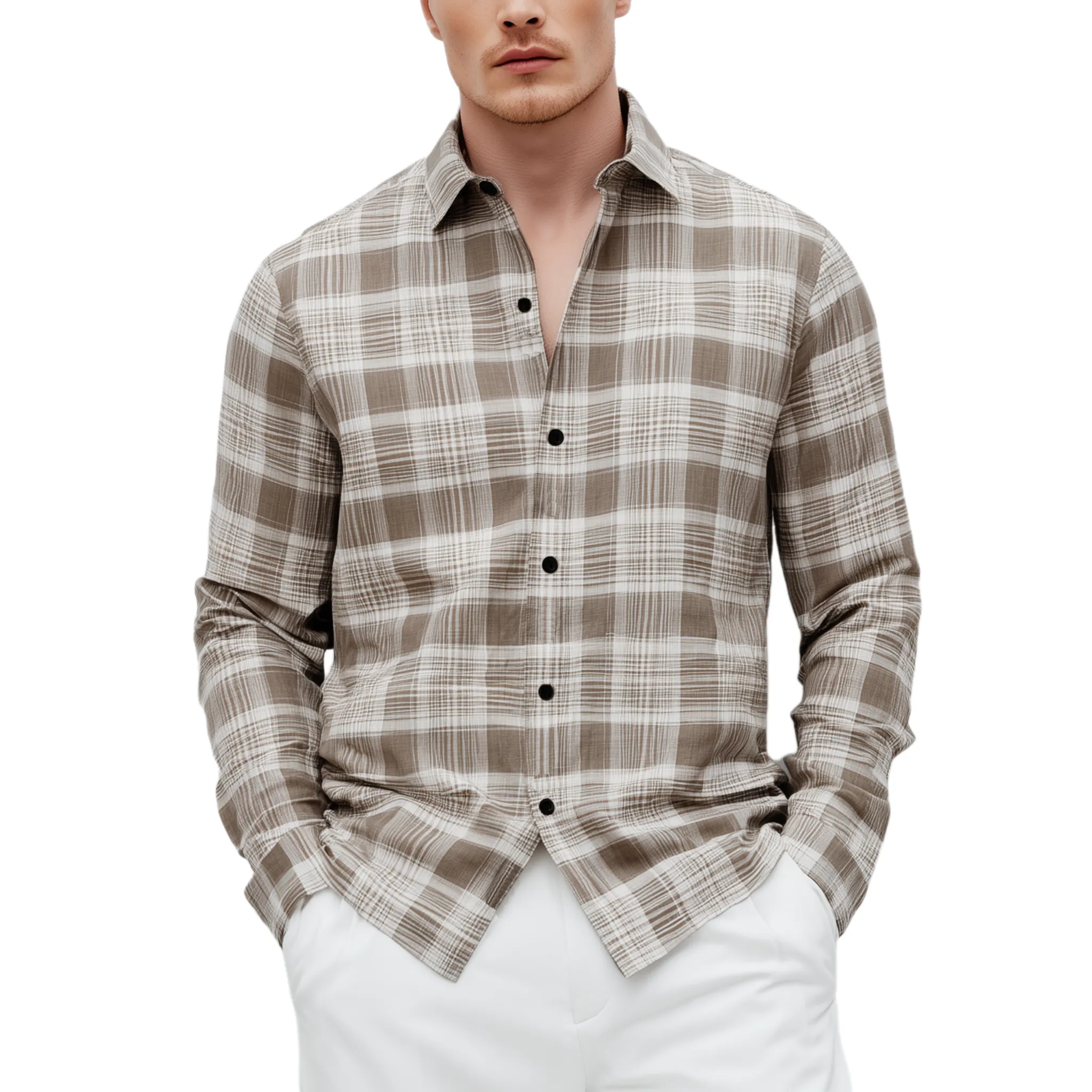 Men's Classic Casual Check Cotton Blend Lapel Long Sleeve Shirt MTA2905G8K sold by Manly