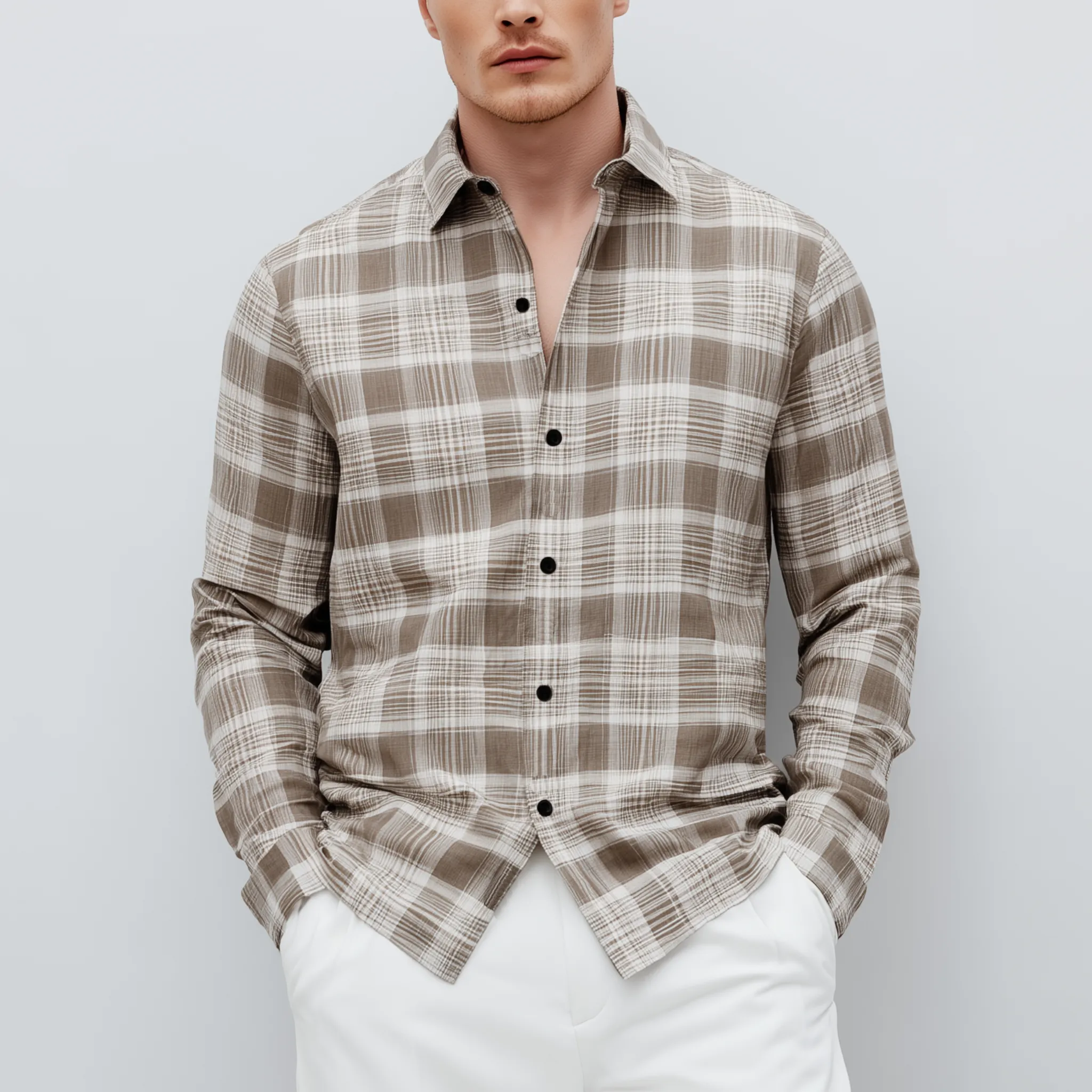 Men's Classic Casual Check Cotton Blend Lapel Long Sleeve Shirt MTA2905G8K sold by Manly product image thumbnail 2