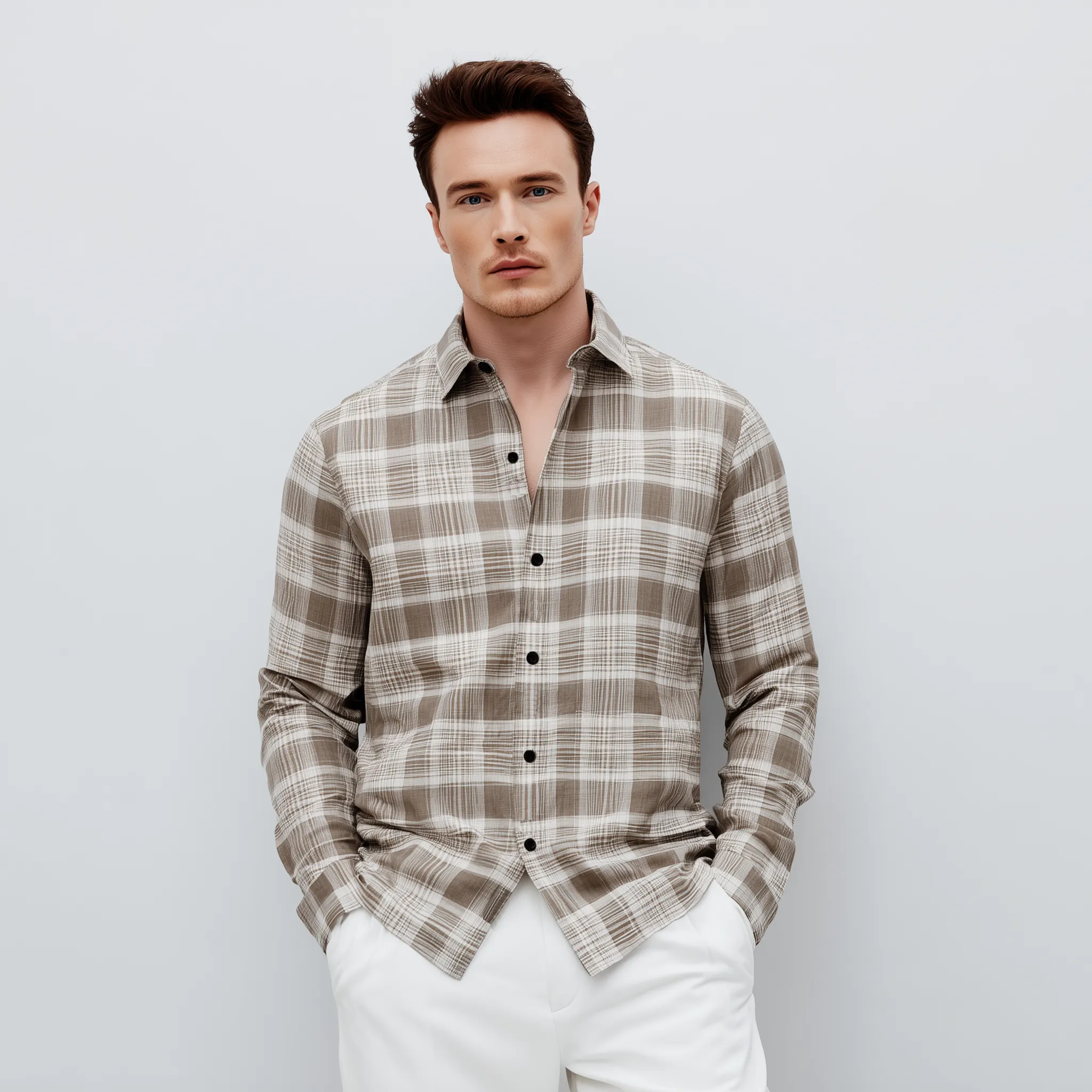 Men's Classic Casual Check Cotton Blend Lapel Long Sleeve Shirt MTA2905G8K sold by Manly product image thumbnail 3