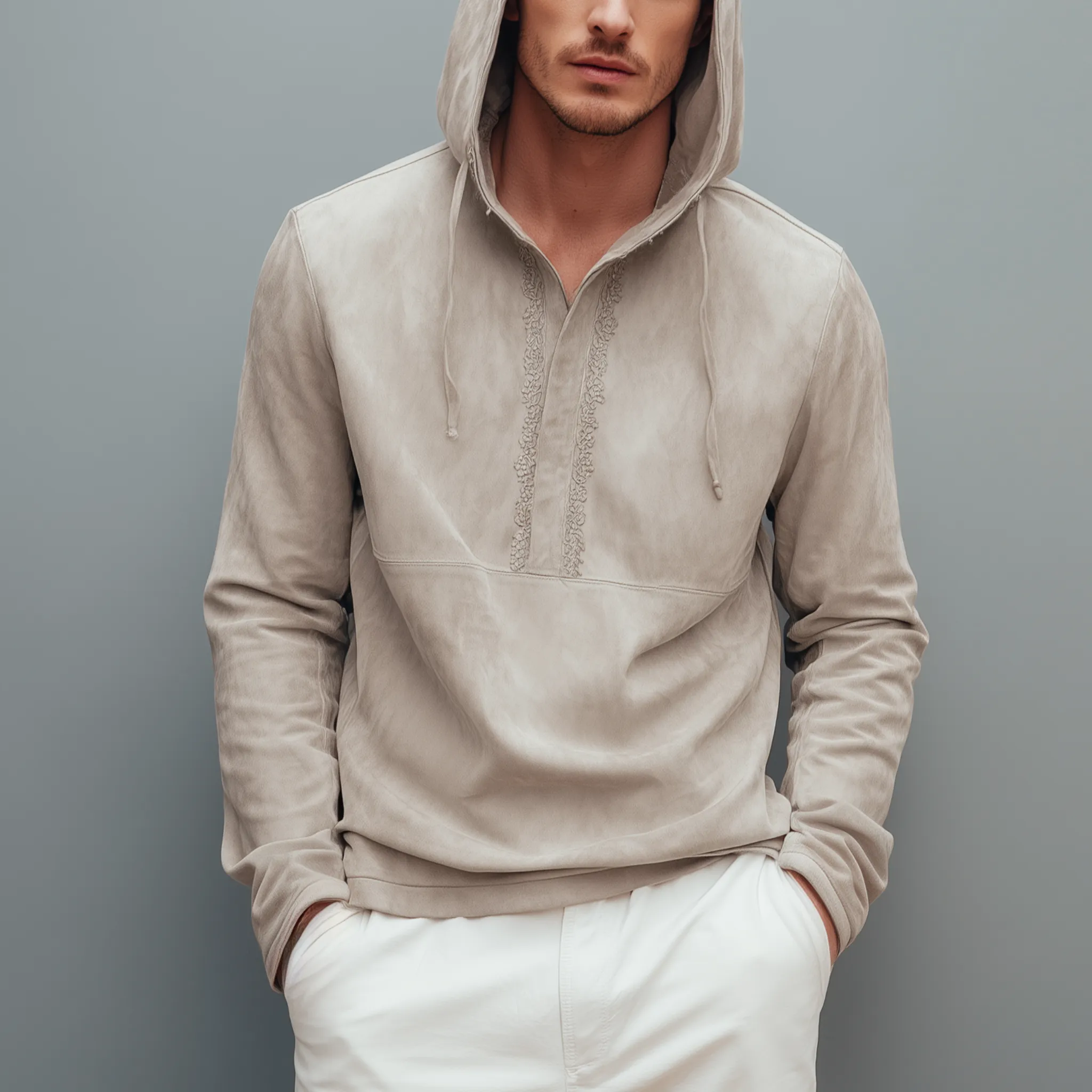 Men's Fashion Casual Thin Suede Embroidery Slim Fit Long Sleeve Hoodie MTA2962G7K sold by Manly product image thumbnail 2