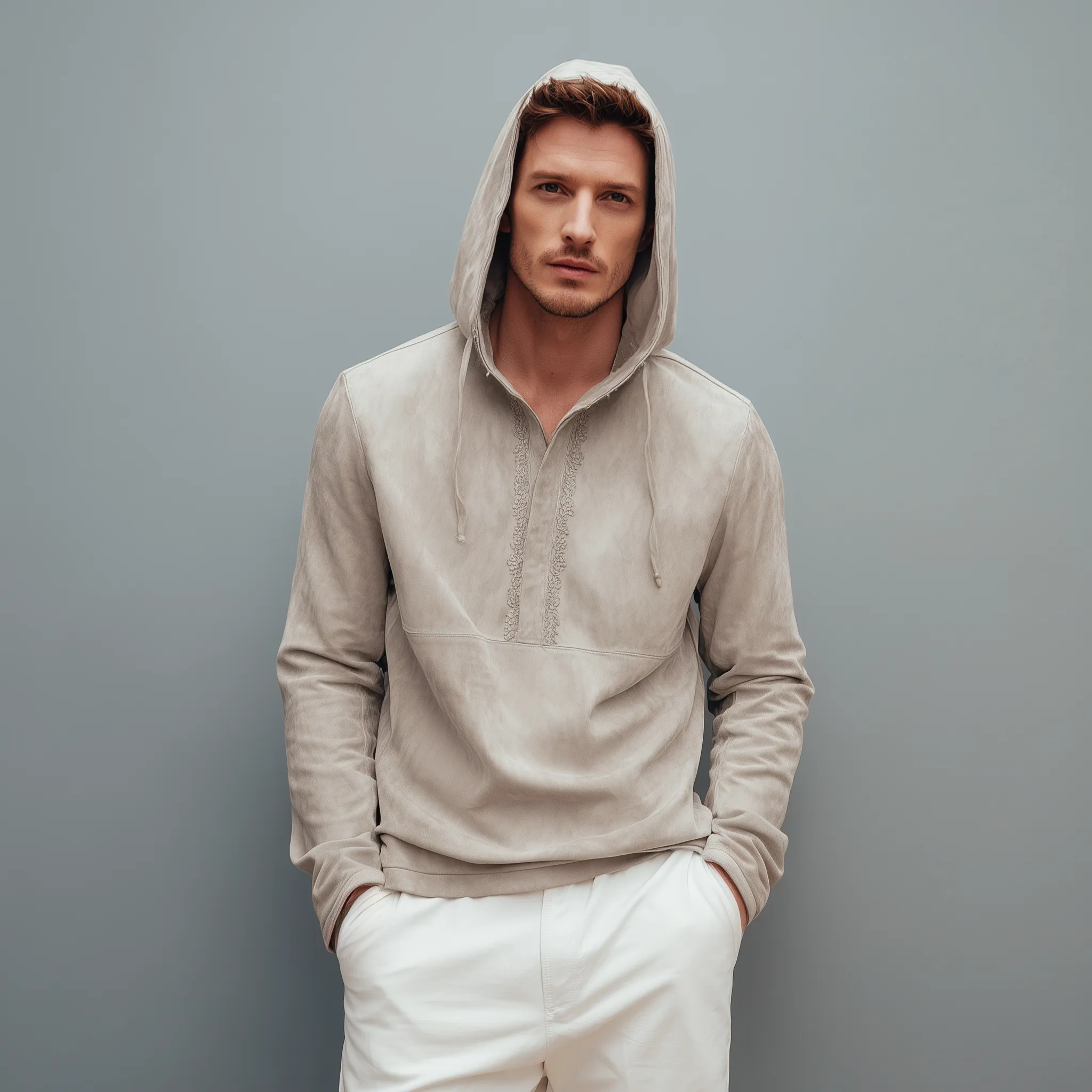 Men's Fashion Casual Thin Suede Embroidery Slim Fit Long Sleeve Hoodie MTA2962G7K sold by Manly product image thumbnail 3