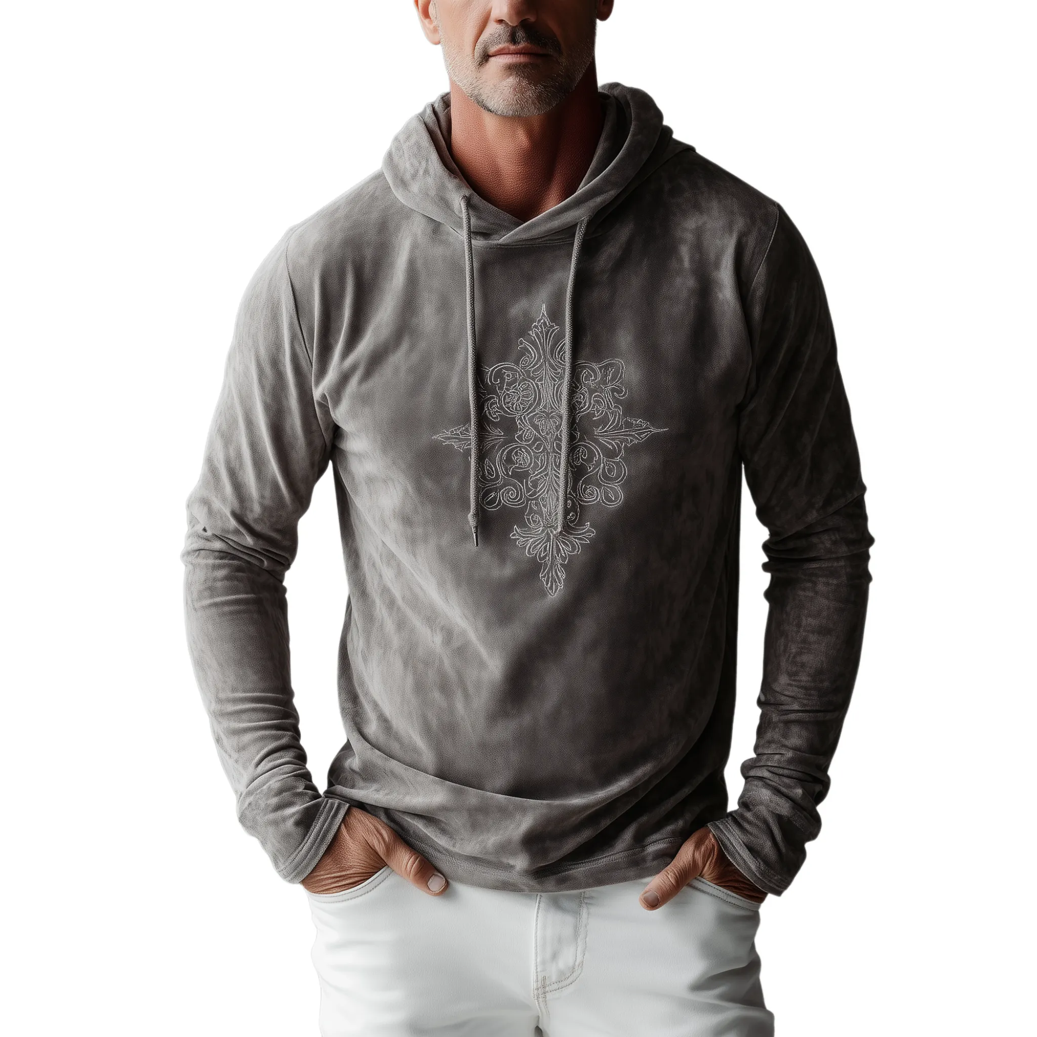 Men's Fashion Casual Thin Suede Embroidered Slim Fit Long Sleeve Hoodie MTA2990G5K sold by Manly