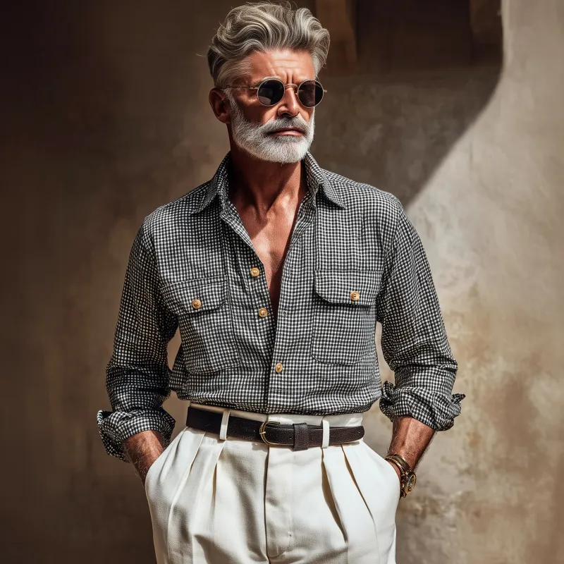 Men's Casual Breathable Cotton Checkerboard Lapel Flap Pocket Slim Fit Long Sleeve Shirt MTA2984G9M sold by Manly product image thumbnail 3