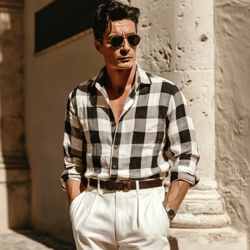 Men's Casual Breathable Cotton Plaid Lapel Patch Pocket Slim Fit Long Sleeve Shirt MTA2990G6M sold by Manly product image thumbnail 3