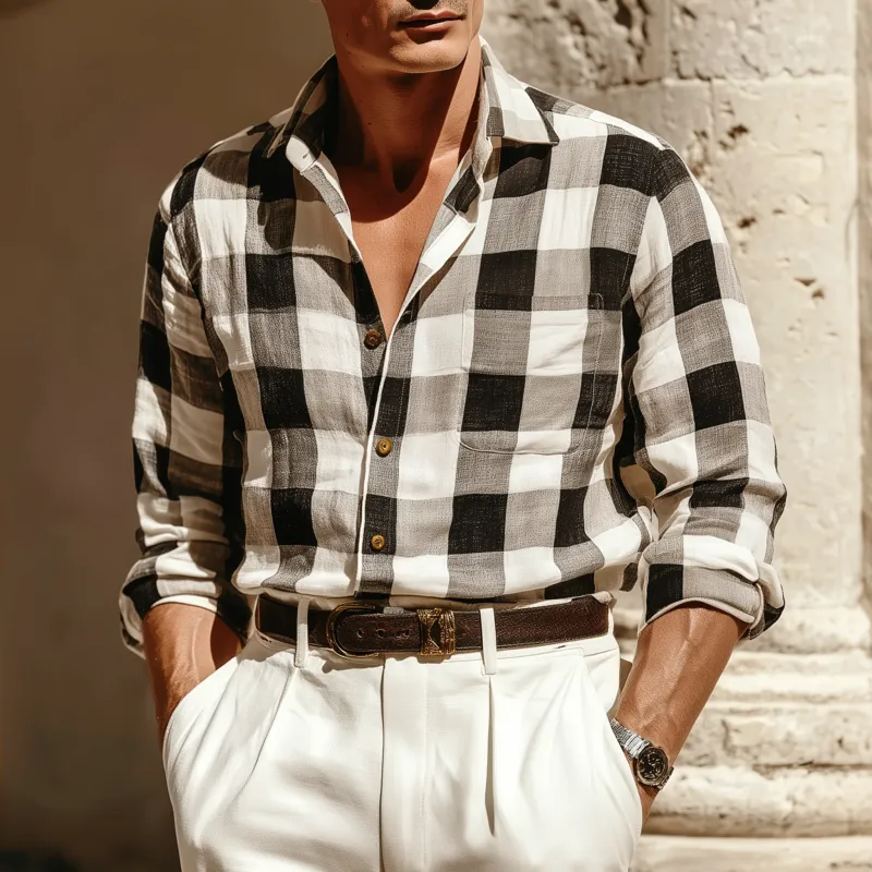 Men's Casual Breathable Cotton Plaid Lapel Patch Pocket Slim Fit Long Sleeve Shirt MTA2990G6M sold by Manly product image thumbnail 2