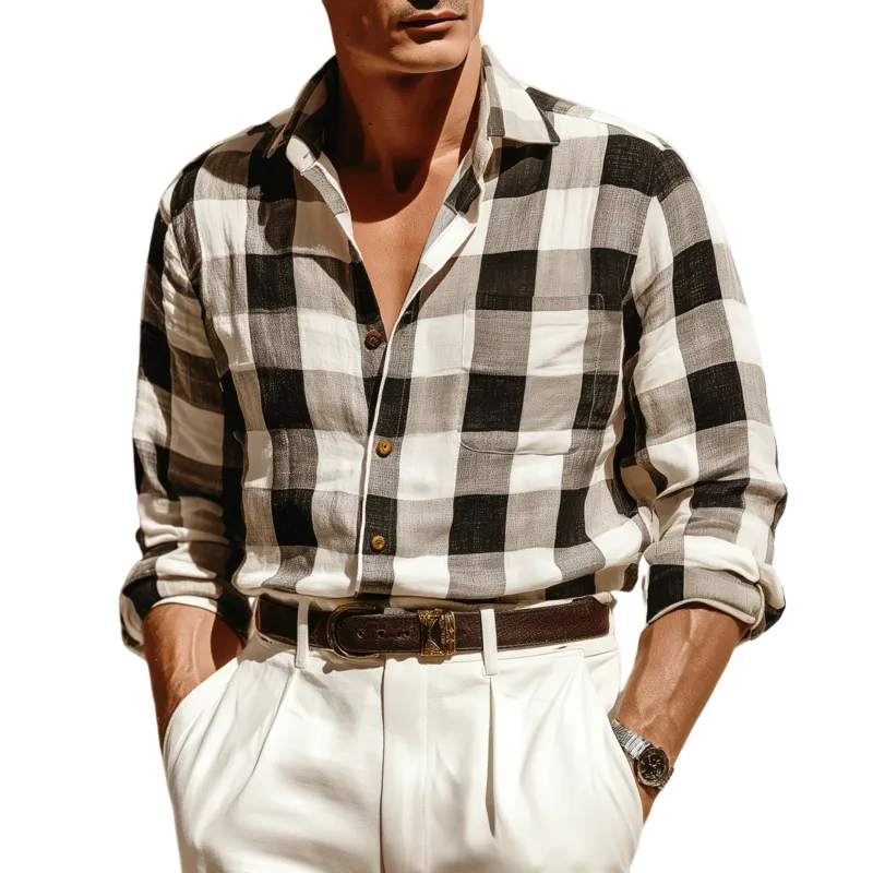 Men's Casual Breathable Cotton Plaid Lapel Patch Pocket Slim Fit Long Sleeve Shirt MTA2990G6M sold by Manly