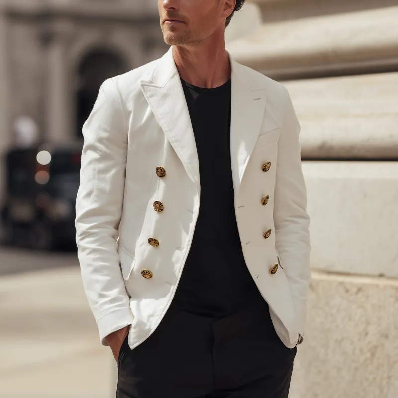 Men's Casual Solid Color Breathable Twill Cotton Peaked Lapel Double-breasted Slim-fit Blazer MTA2905G7M sold by Manly product image thumbnail 2