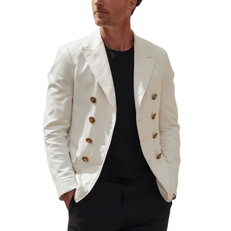 Men's Casual Solid Color Breathable Twill Cotton Peaked Lapel Double-breasted Slim-fit Blazer MTA2905G7M sold by Manly