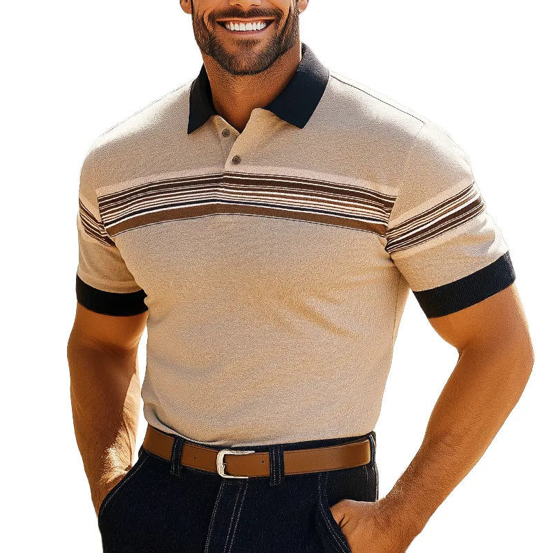 Men's Summer Printed Knitted Short-Sleeved Polo Shirt MTA2917G3U sold by Manly