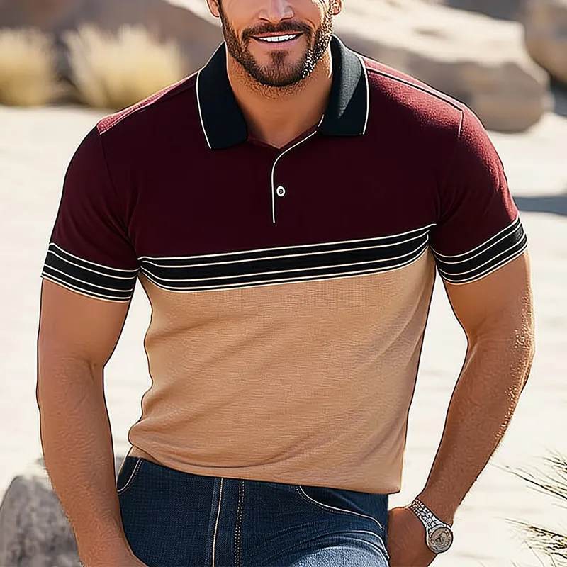Men's Summer Business Colorblock Knitted Short-sleeved Polo Shirt MTA2948G1U sold by Manly product image thumbnail 2