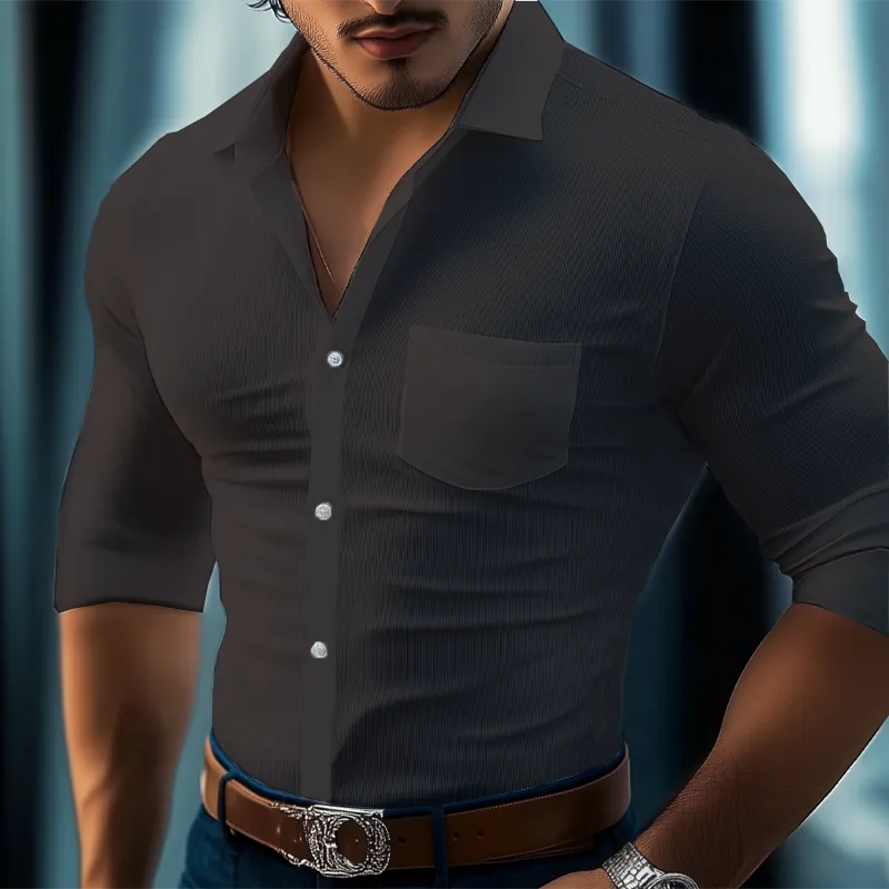 Men's Business Solid Color Striped Textured Long Sleeve Shirt MTA2943G8U sold by Manly product image thumbnail 3