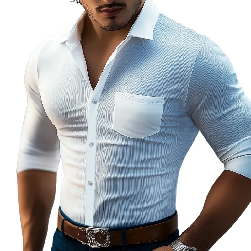 Men's Business Solid Color Striped Textured Long Sleeve Shirt MTA2943G8U sold by Manly