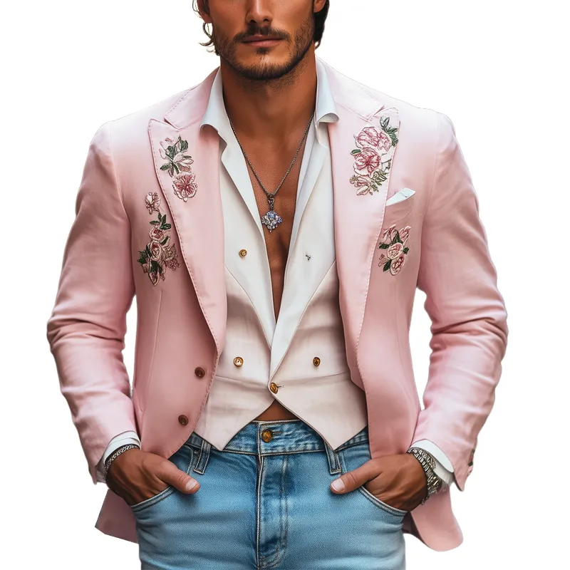 Men's Exquisite Floral Embroidered Two-button Wedding Blazer MTA2560G5U sold by Manly