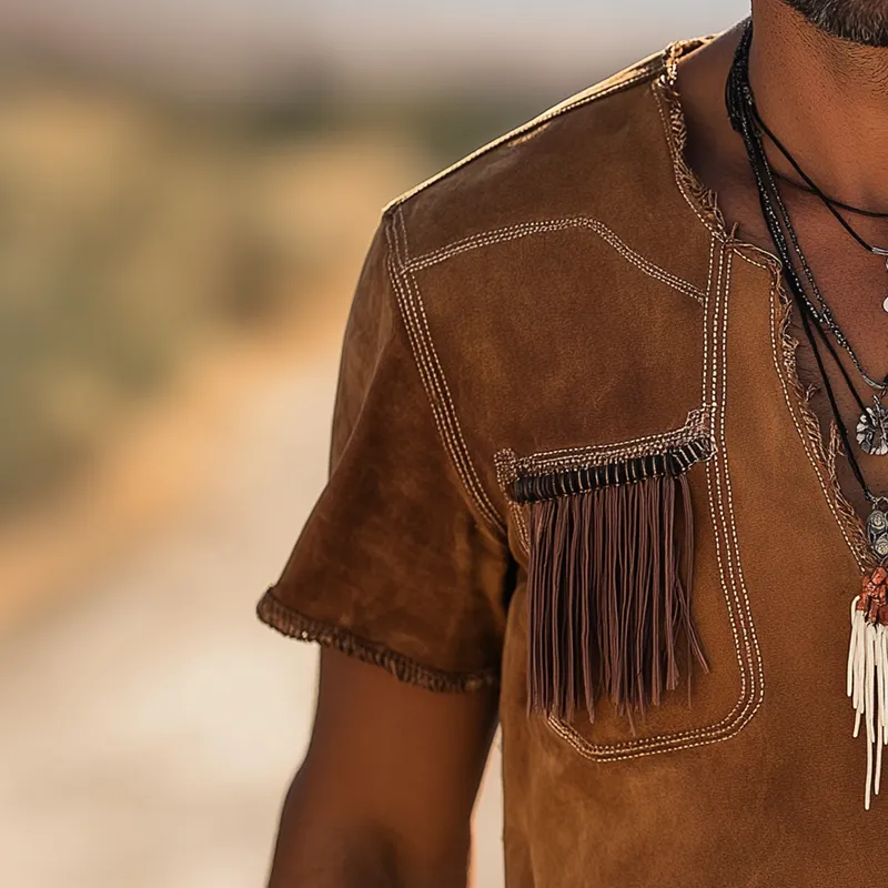 Men's Vintage Tassel Faux Suede Short Sleeve T-Shirt MTA2987G6P sold by Manly product image thumbnail 3