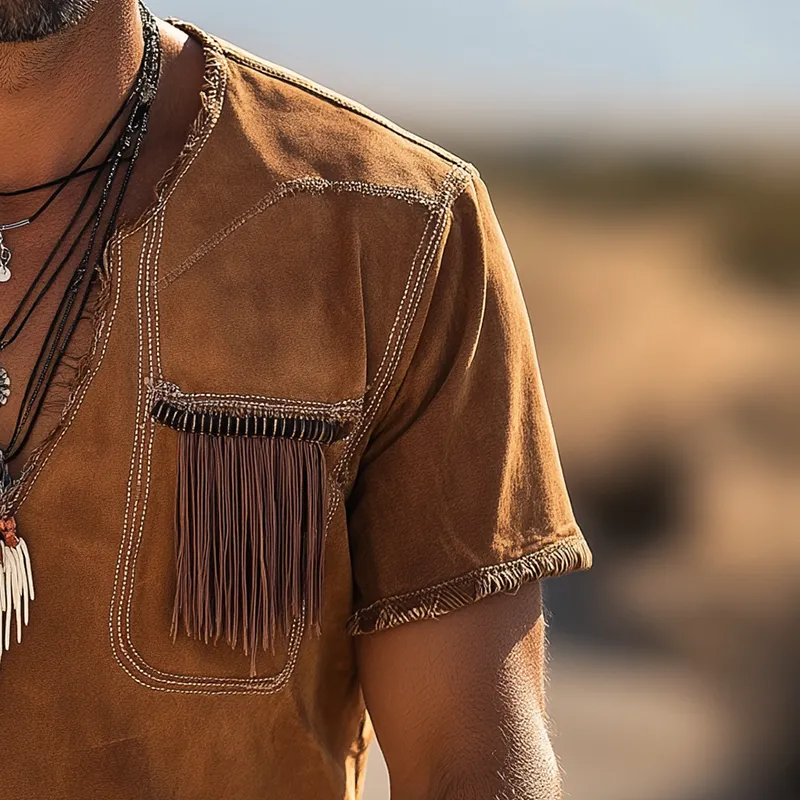 Men's Vintage Tassel Faux Suede Short Sleeve T-Shirt MTA2987G6P sold by Manly product image thumbnail 4