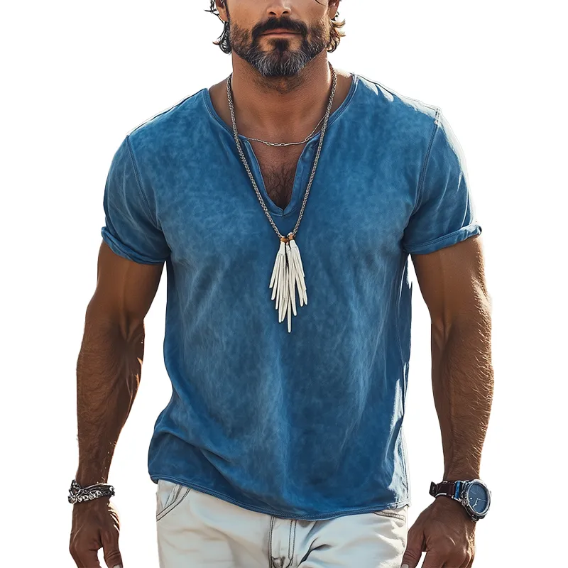 Men's Retro Print U-Neck Polyester Blend Short Sleeve T-Shirt MTA2919G6P sold by Manly