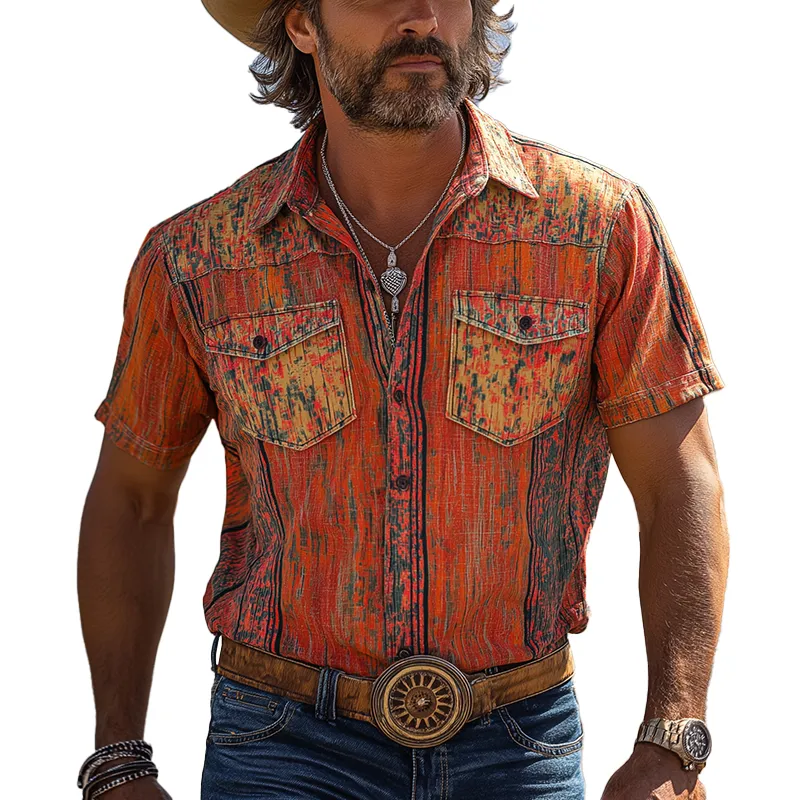 Men's Distressed Printed Polyester Blend Short-Sleeved Shirt MTA2943G3P sold by Manly