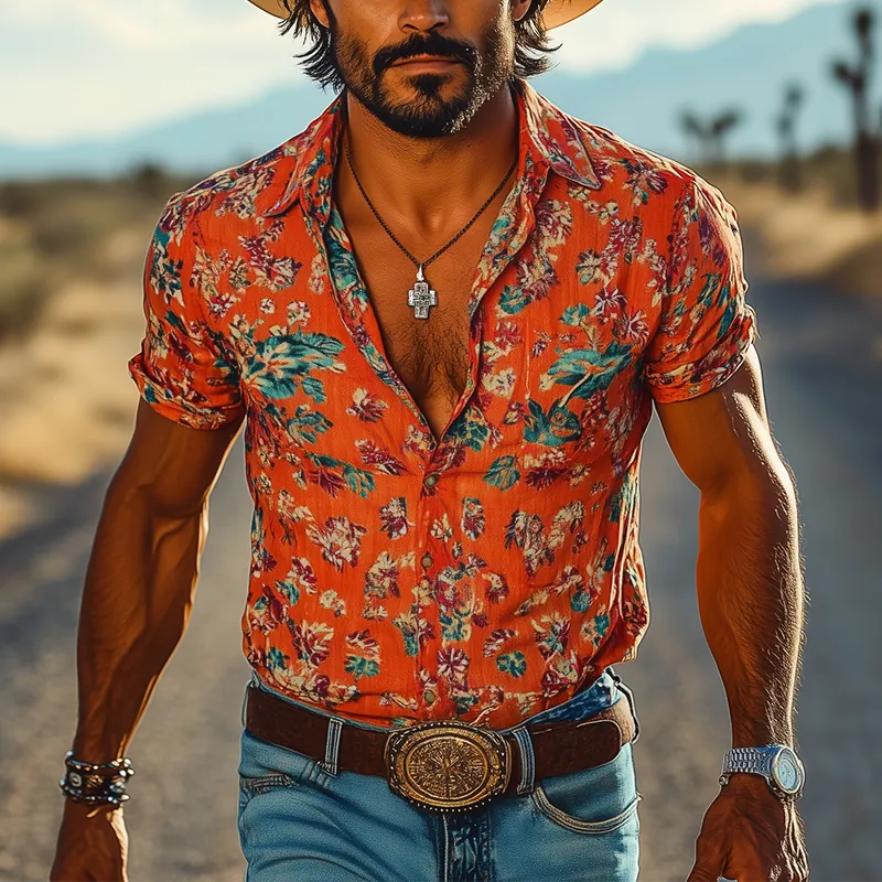 Men's Floral Print Cotton Blend Short Sleeve Shirt MTA2946G8P sold by Manly product image thumbnail 2