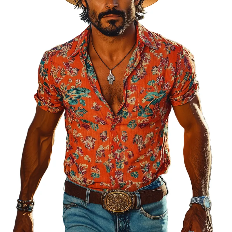 Men's Floral Print Cotton Blend Short Sleeve Shirt MTA2946G8P sold by Manly